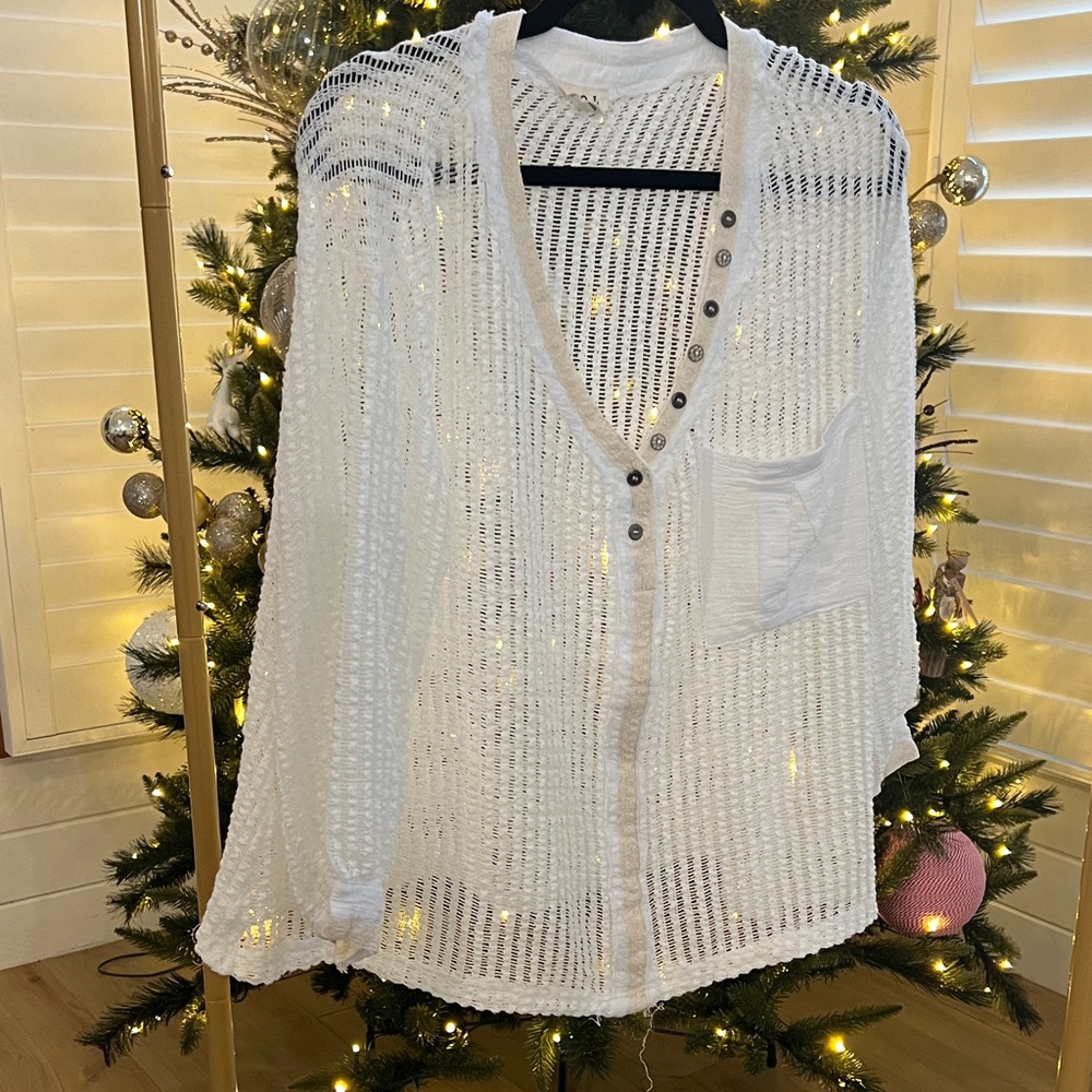 POL White Textured Knit Sweater